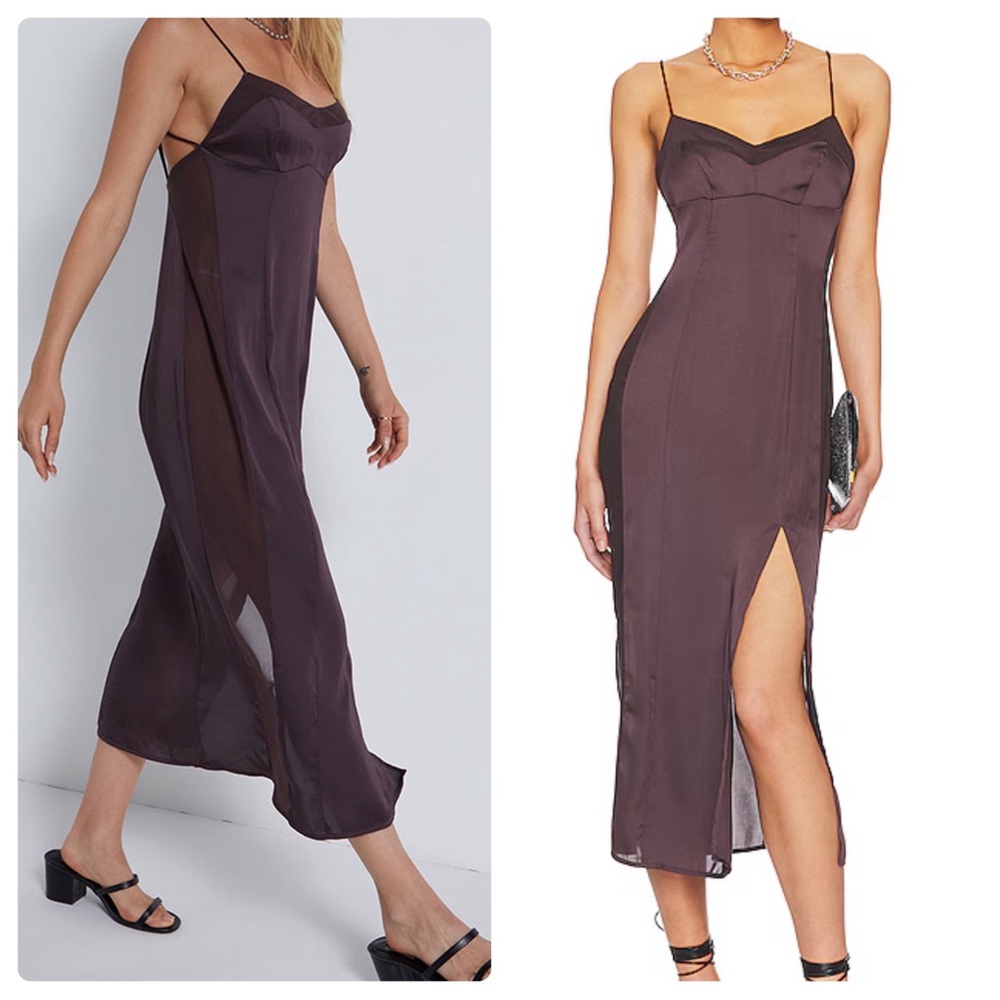 NEW Free people City Cool Midi Slip Satin Chemise Dress Chocolate Brown Medium